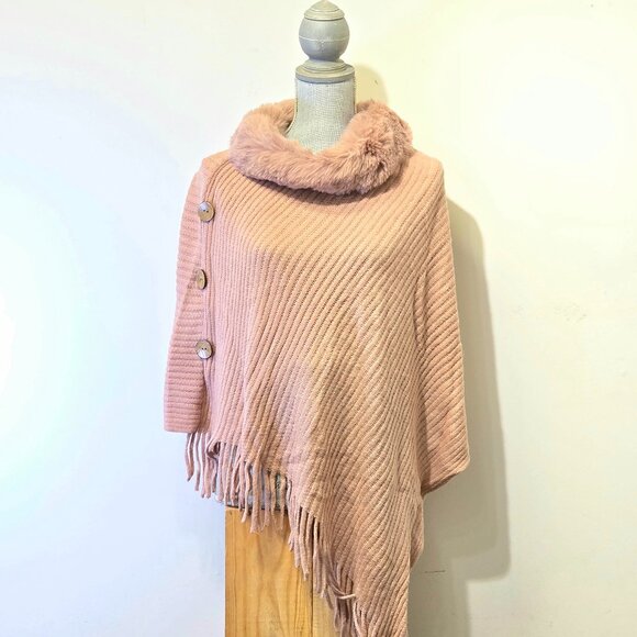 💖💖 Faux Fur Poncho Dusty Pink - Picture 1 of 1